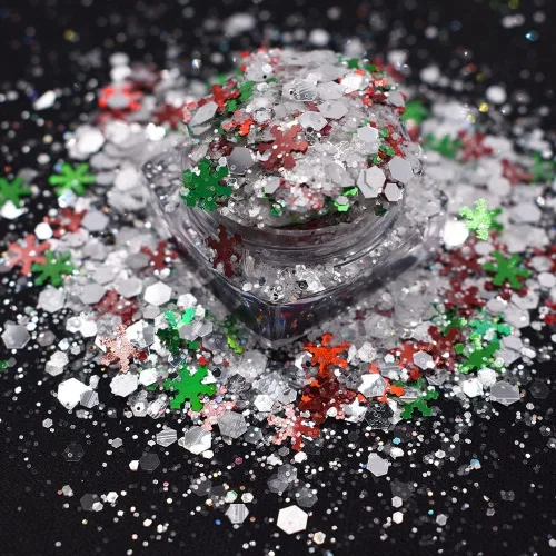 Miniatura 45 de Caja y juego de 12 colores – Árbol de copo de nieve de Navidad Serie de mezclas gruesas con purpurina – Festival Rave Beauty Maquillaje de cara