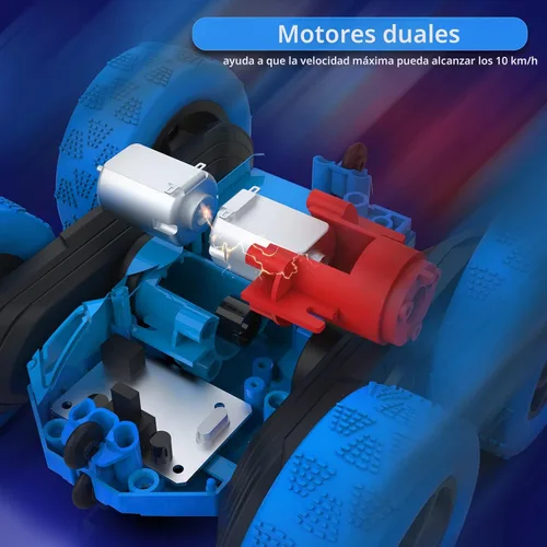 Miniatura 3 de Hamdol Auto de control remoto para niños, auto de acrobacias RC giratorio de 360°, vehículo eléctrico 4WD de doble cara con luces LED, autos de Azul