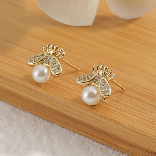 Miniatura 5 de Pendientes de tuerca de circonita S925 para mujer, aretes de perlas barrocas naturales, Latón, Perla