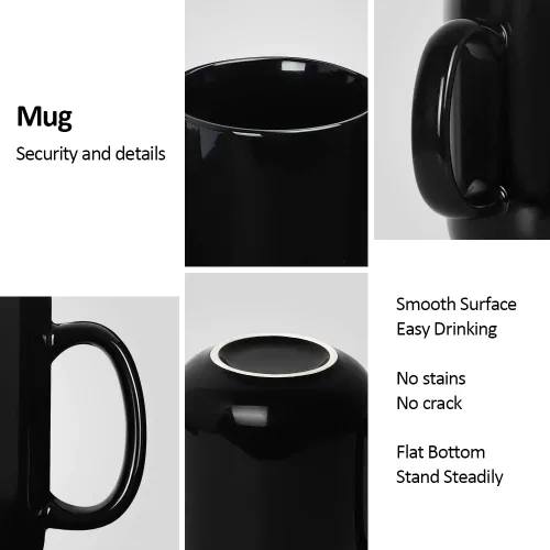 Miniatura 3 de harebe Taza de café grande de 20 onzas, taza de té de cerámica lisa para oficina y hogar, gran capacidad con asa, color negro