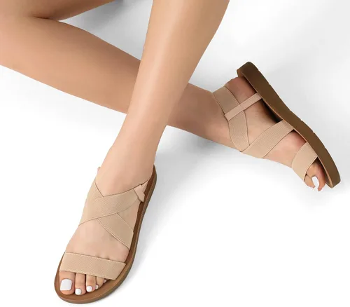 Miniatura 4 de DREAM PAIRS - Sandalias planas de verano con correa elástica al tobillo para mujer