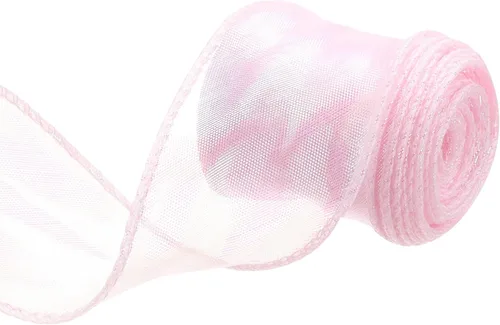 Miniatura 61 de MECCANIXITY - Cinta de organza con cable de 1 1/2" de ancho, brillante, transparente, con brillo irisado en tonos pastel, cinta de gasa para Beige