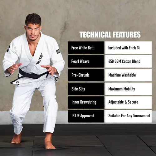 Miniatura 5 de Elite Sports - Kimono para hombres, gi, aprobado por la IBJJF, tela pre-encogida con cinturón para Jiu Jitsu brasileño (ver guía de tallas)