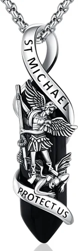 Miniatura 250 de Odinstone Collar de plata de ley 925 con medalla de San Miguel/San Cristóbal/San Benito/Crucifijo de Jesús/San Uriel/Arcángel Rafael para hombres