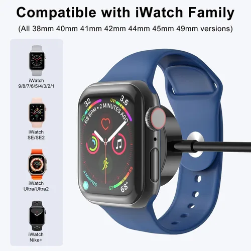 Miniatura 3 de Paquete de 2 cargadores cortos para Apple Watch, cargador USB magnético inalámbrico rápido para iWatch, compatible con iWatch Ultra/Series Negro