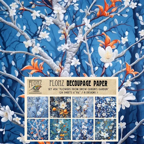 Paquete de papel para decoupage (24 hojas de 6"x6") Flores del jardín de la Reina de las Nieves # Papel con patrón vintage para decoupage, 33 ES