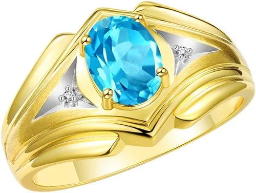 Miniatura 3 de RYLOS Anillos de plata chapados en oro amarillo para hombre, estilo clásico de diseñador, 0.354 x 0.276 in, anillo ovalado de piedras preciosas