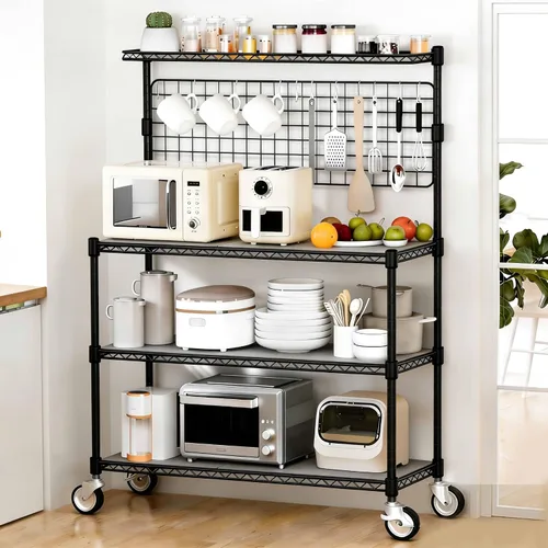 Miniatura 13 de Leteuke Estante para panaderos con almacenamiento y ruedas, estante de cocina de 42 pulgadas para microondas, estante de almacenamiento resistente