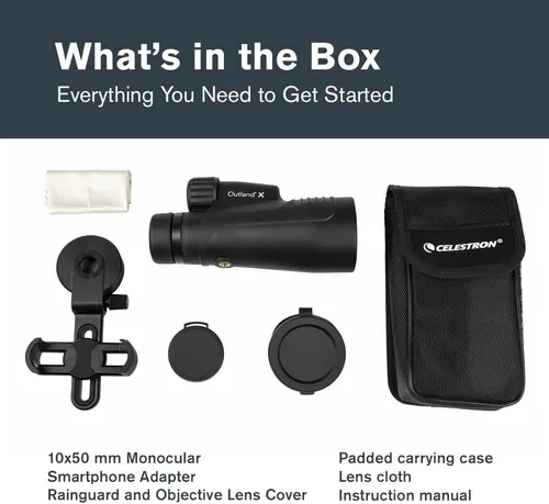 Miniatura 7 de Celestron Outland X 10x50 Monocular - Incluye adaptador para teléfono inteligente - Lente objetivo grande de 1.969 in - Óptica multicapa - Prisma