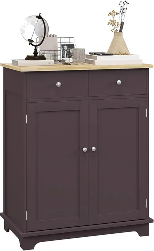 Miniatura 16 de HOMCOM Aparador de buffet con encimera de madera maciza, gabinete de almacenamiento de cocina moderno, gabinete de barra de café con 2 cajones, Negro