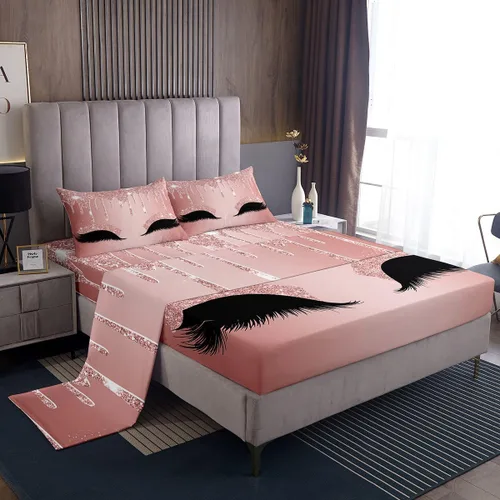 Feelyou Sábanas de cama de lujo para niñas, juego de ropa de cama de lujo para niñas, juego de ropa de cama rosa jade ultra suave decoración estilo