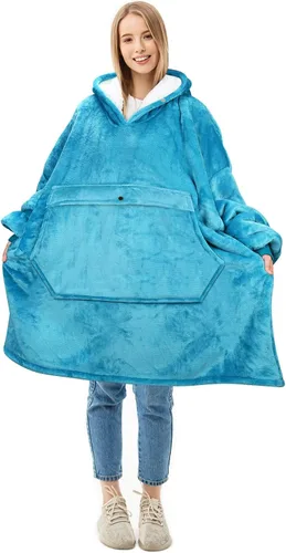 Solaris - Sudadera tipo manta con capucha, cálida, supersuave y acogedora, de gran tamaño, de sherpa, para hombres y mujeres, con bolsillo grande,