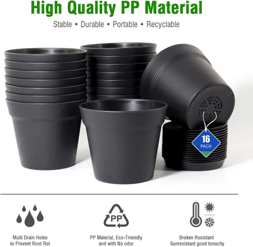 Miniatura 7 de WOUSIWER Paquete de 16 macetas de plástico de 6 pulgadas para macetas de interior, resistentes y elegantes de 6 pulgadas para plantas