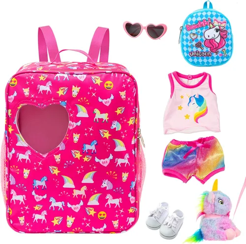 Miniatura 2 de K.T.Fancy - Juego de 7 bolsas de muñecas de 18 pulgadas y accesorios, incluyendo ropa, zapatos, lentes de sol, mochila para muñecas y unicornio