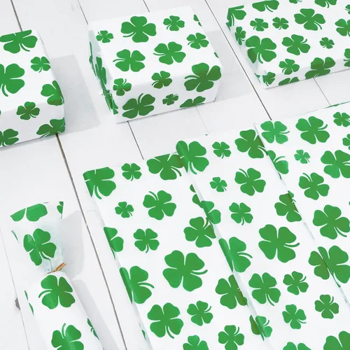 Miniatura 4 de Whaline 100 hojas de papel de seda para el día de San Patricio, acuarela, trébol, papel de regalo de trébol verde, papel de regalo para el hogar