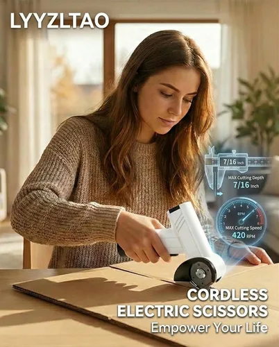 Miniatura 2 de Tijeras eléctricas inalámbricas, cortador de cajas eléctrico de 420 RPM con pantalla LED, 4 velocidades, USB-C recargable, capacidad de 7/16