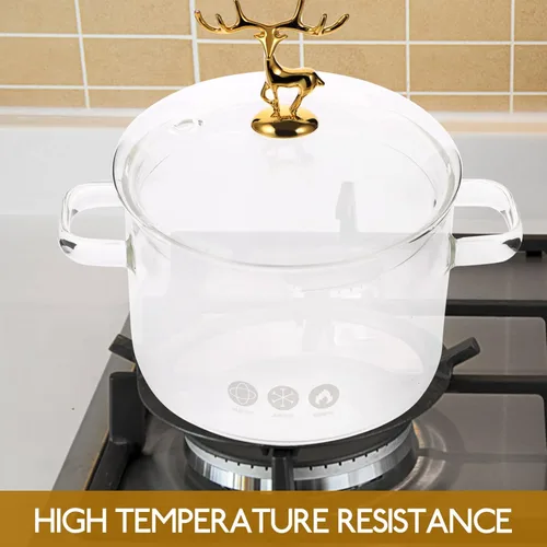 Miniatura 8 de Vaguelly Olla de sopa de vidrio de borosilicato de 7.87 pulgadas de alto con tapa estilo alce resistente al calor para cocina en el hogar, cocina