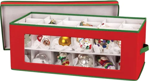 Miniatura 5 de Household Essentials Caja de almacenamiento para adornos, 36 piezas con divisores, resistente y apilable con asas y ventana de plástico