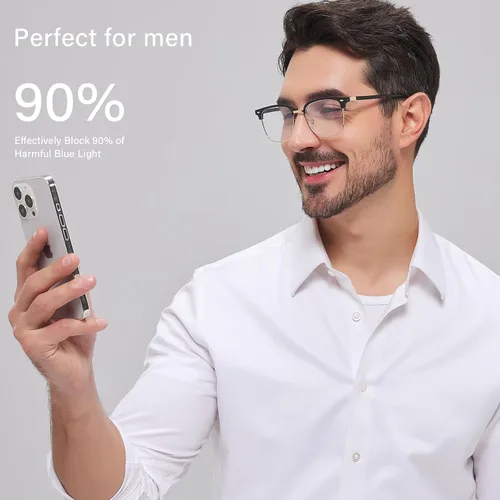 Miniatura 2 de ANRRI Gafas de luz azul para hombre, marco de metal Browline, protección UV 400, lente transparente, antifatiga ocular, gafas