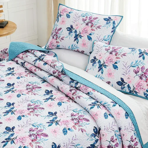 Miniatura 5 de WRENSONGE Colcha floral tamaño Queen – Juego de ropa de cama reversible de flores botánicas, colcha ligera y suave para todas las estaciones