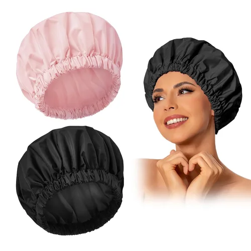Miniatura 42 de Gorro de ducha reutilizable para mujer, grande, impermeable, lavable, banda elástica, accesorios de baño, sombrero para cabello largo, trenzas Beige