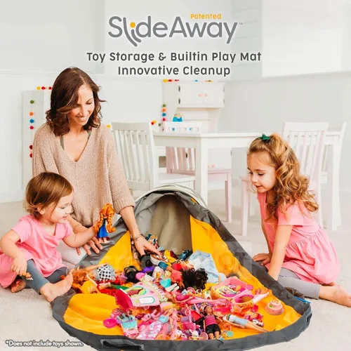 Miniatura 4 de Creative QT SlideAway Organizador de almacenamiento de juguetes y tapete de juego extra grande de 52 pulgadas, contenedores de almacenamiento Gris
