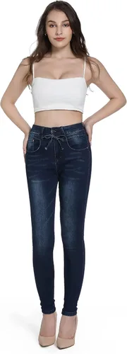 Miniatura 3 de CJH DREAM Pantalones de mezclilla de algodón con cordón elástico y cordón elástico para mujer, de cintura alta, a la moda, Jeans para mujer