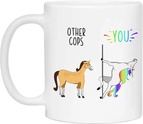Miniatura 2 de Ransalex Funny Cop Gifts - Taza de café con diseño de unicornio contra caballo, idea de regalo de oficial de policía, agradecimiento de graduación