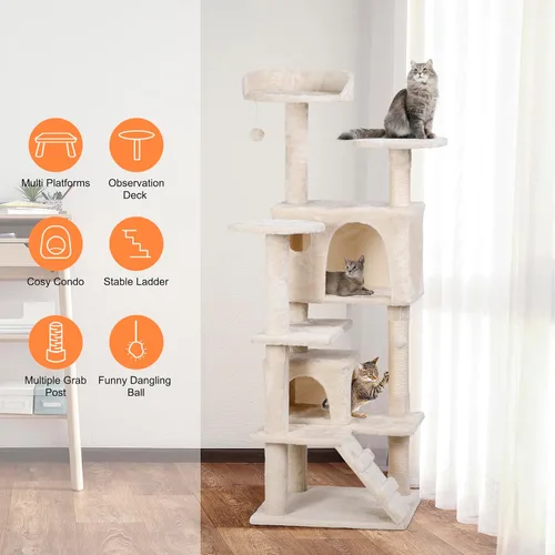Miniatura 3 de Árbol de 54 pulgadas para gatos de interior, varios niveles, torre de condominio, muebles, casa de juegos para gatitos con postes rascadores