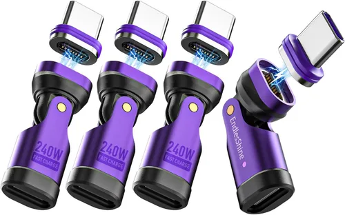Miniatura 6 de Adaptador magnético USB C a C, giratorio de 16 pines 540 ° antiarco, PD 240 W carga rápida transferencia de datos de 480 Mbps, conexión segura