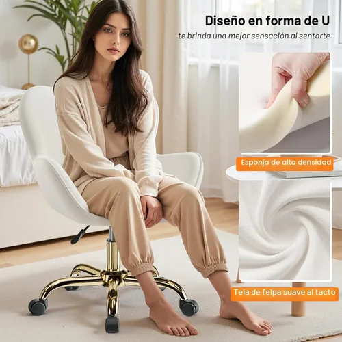 Miniatura 7 de Silla de tocador con ruedas, bonitas sillas de escritorio de oficina en casa, altura ajustable para sala de estar, dormitorio, pequeña silla