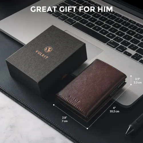 Miniatura 7 de VULKIT Cartera con tarjetero para hombre, con cierre magnético, bloqueo RFID, billetera de cuero triple, Espresso, Moderno