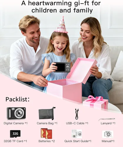 Miniatura 9 de Cámara digital, cámara FHD 1080P para apuntar y disparar con tarjeta SD de 32 GB, 2 baterías, zoom 16X, antivibraciones, diseño pequeño compacto