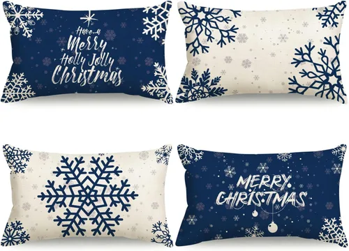 Miniatura 13 de Fundas de Almohada de Navidad 16x16 Azul Decoraciones de Navidad Copo de Nieve Fundas de Almohada Decorativas Feliz Navidad Decoración de Vacaciones