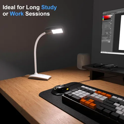 Miniatura 9 de Lámpara de escritorio LED de 3 brillos regulable para cuidado de los ojos, lámpara de mesa blanca flexible de cuello de cisne táctil, luz