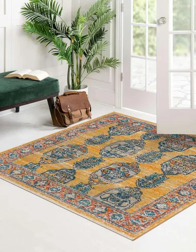 Miniatura 4 de Unique Loom Lola Collection - Alfombra gruesa (3 pies 11 pulgadas, cuadrada, amarillo/azul)