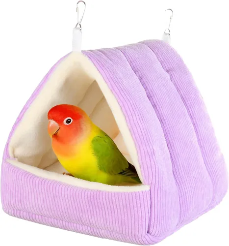 Miniatura 9 de Cama para pájaros para jaula de invierno, cálida cama para pájaros con hamaca colgante de felpa suave y tienda de campaña, nido para dormir Amarillo