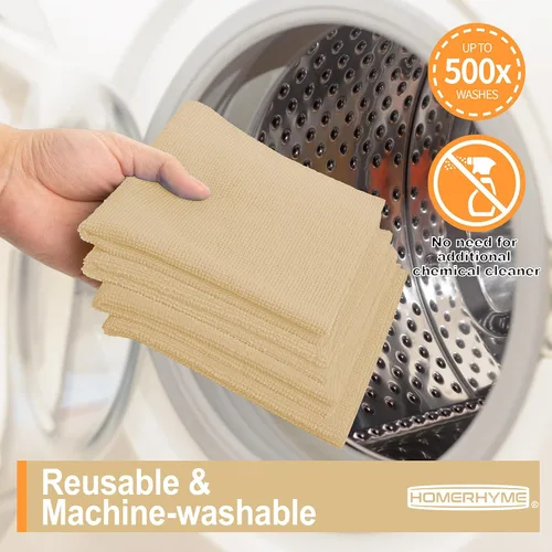 Miniatura 7 de Paño de limpieza de microfibra, paquete de 12 trapos de limpieza Biege, paños de limpieza de 12 x 11 pulgadas, paños de lavado sin pelusas, toallas