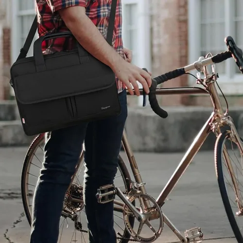 Miniatura 9 de Bolsa para laptop, 15.6 pulgadas, impermeable, maletín para viajes, se expande 15 pulgadas, con tira para el hombro, maletín para Negro