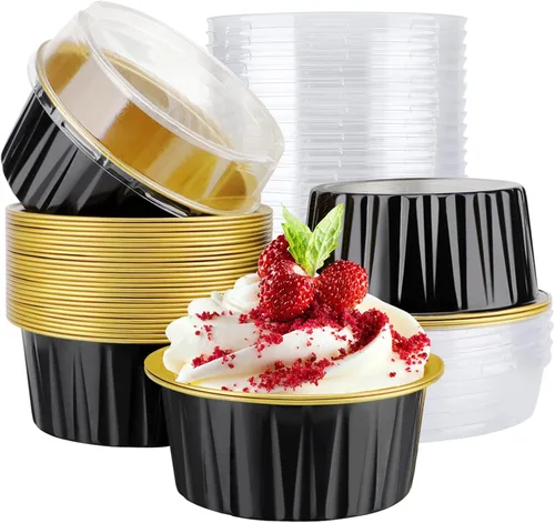 Miniatura 22 de EUSOAR Forros para cupcakes con tapas, 30 piezas desechables de papel de aluminio de 5 onzas, moldes para hornear cupcakes, envases de postre