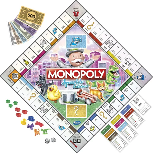 Miniatura 2 de Hasbro Gaming Monopoly Sparkle Edition Juego de mesa, juegos familiares, con fichas brillantes, dados nacarados, aspecto brillante