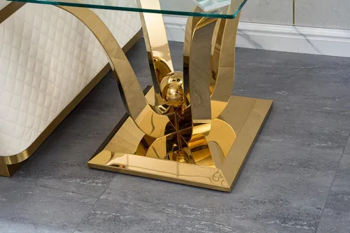 Miniatura 206 de Mesa de centro de cristal de lujo, mesa de centro de sofá de 47 pulgadas con marco de acero inoxidable dorado y parte superior de vidrio negro, mesa