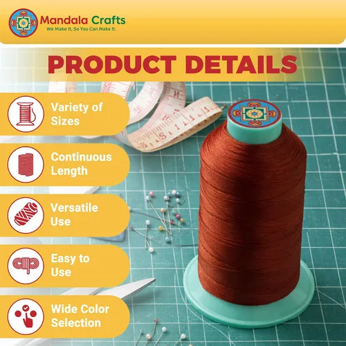 Miniatura 4 de Mandala Crafts - Hilo de nailon para coser cuero, tapicería, mezclilla y para trenzar el pelo; resistente, 1500 yardas, tamaño 69 T70 Marrón