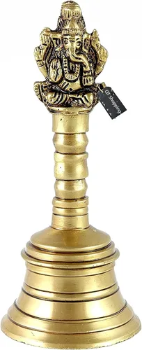 Bell Brass Pooja - Campana de mano Ghanti para Puja Ghanti para casa del templo, campana de latón para Puja, hecha a mano en la India