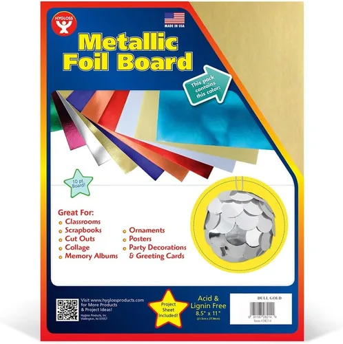 Miniatura 2 de Hygloss Hojas de cartulina metálica, 100 hojas de oro mate, 8.5 x 11 pulgadas, resistentes, 10 puntos, papel de cartón metálico para manualidades