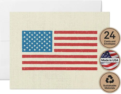 Miniatura 8 de Twigs Paper - Tarjetas de agradecimiento con la bandera estadounidense, tarjetas patrióticas estacionarias en blanco con sobres, tarjeta