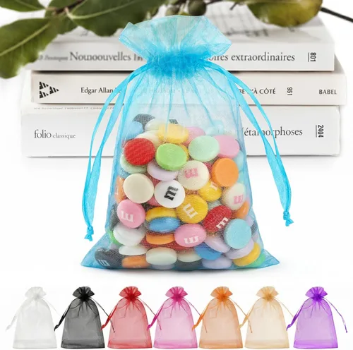 Miniatura 13 de ANZNKU 50 bolsas de organza dorada de alta calidad de 5 x 7 pulgadas, bolsas de malla con cordón, bolsa de regalo tamaño pequeño, bolsa de organza