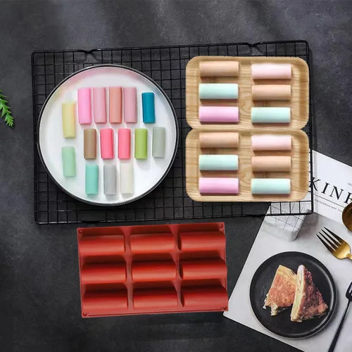Miniatura 6 de Moldes de silicona para cilindros – Molde de troncos de 9 cavidades para tartas, molde de chocolate, moldes de silicona antiadherentes para hornear