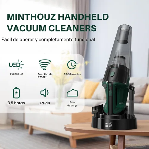 Miniatura 2 de Minthouz Aspiradora de mano inalámbrica, aspiradora de coche de succión fuerte con luz LED, aspiradora de mano de larga duración recargable