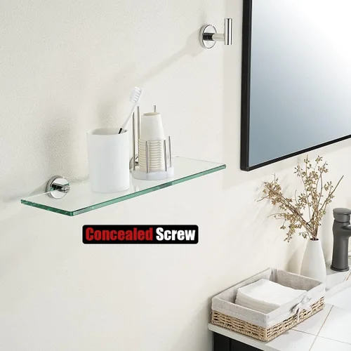Miniatura 5 de JQK Estante de cristal para baño cromado, almacenamiento de ducha de vidrio templado de 16 x 5 pulgadas, montaje en pared cromado pulido de acero